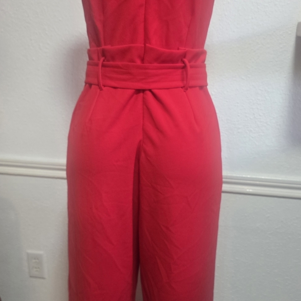 Chic Red V-Neck Jumpsuit - Picture 9 of 11